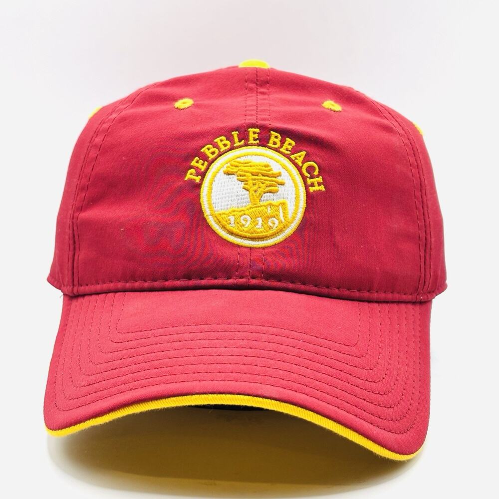 Pebble Beach Golf Adjustable Solid Baseball Cap Hat Burgundy Yellow One Size